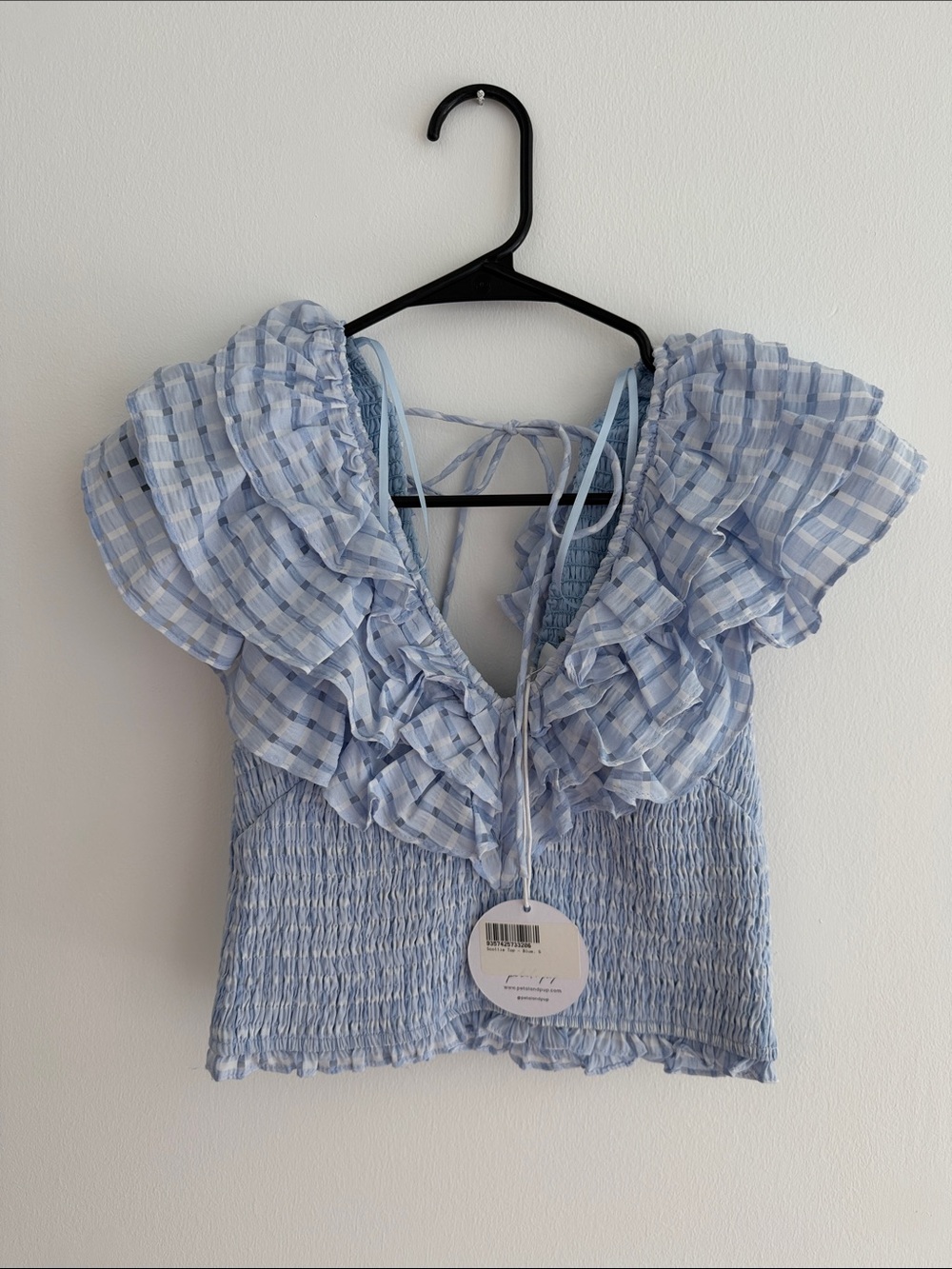 DO+BE Light Blue Gingham Ruffle Smocked Top